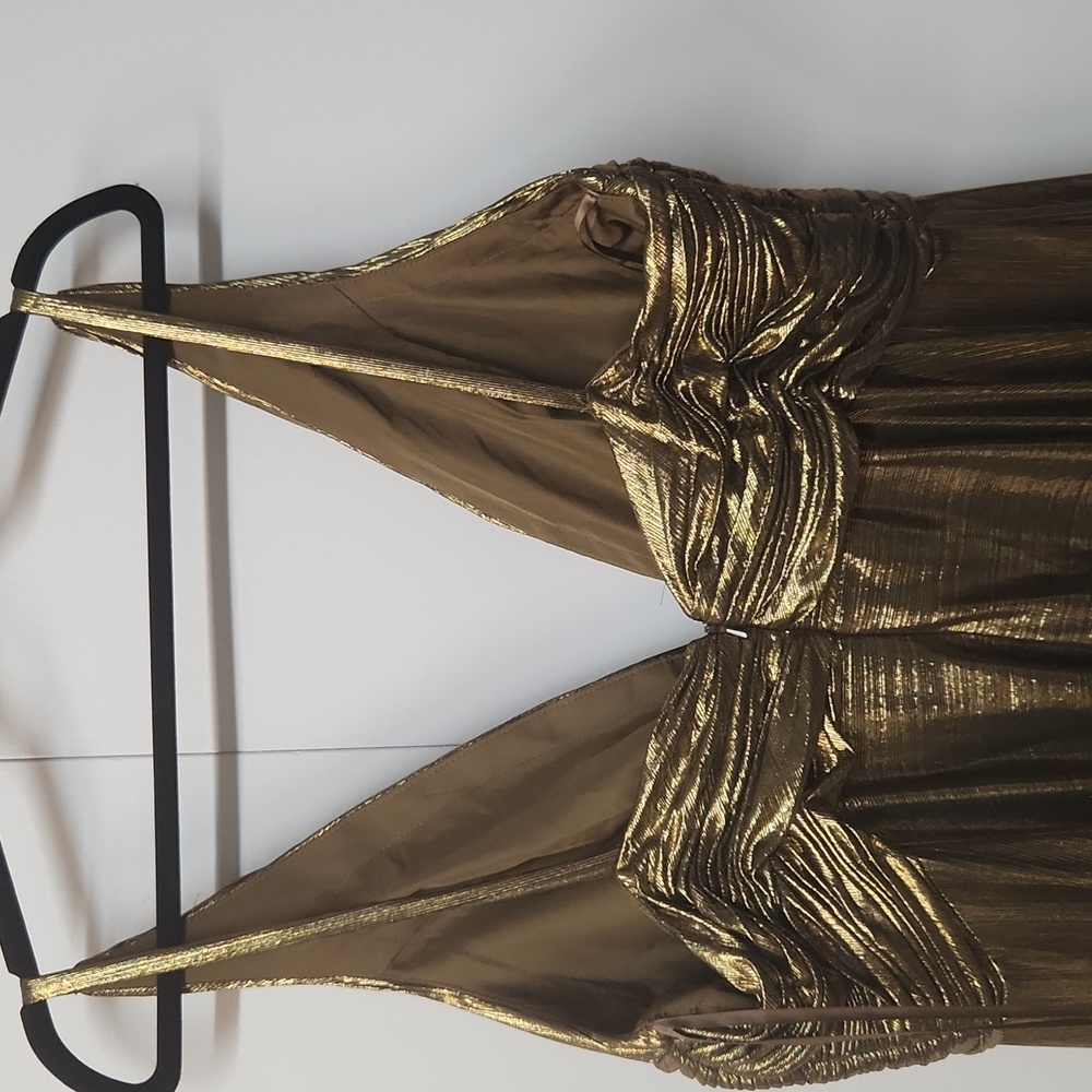 NWT IEENA MAC DUGGAL XL V-Neck Pleated Top MetallicDress Gold 30761 - Picture 9 of 11